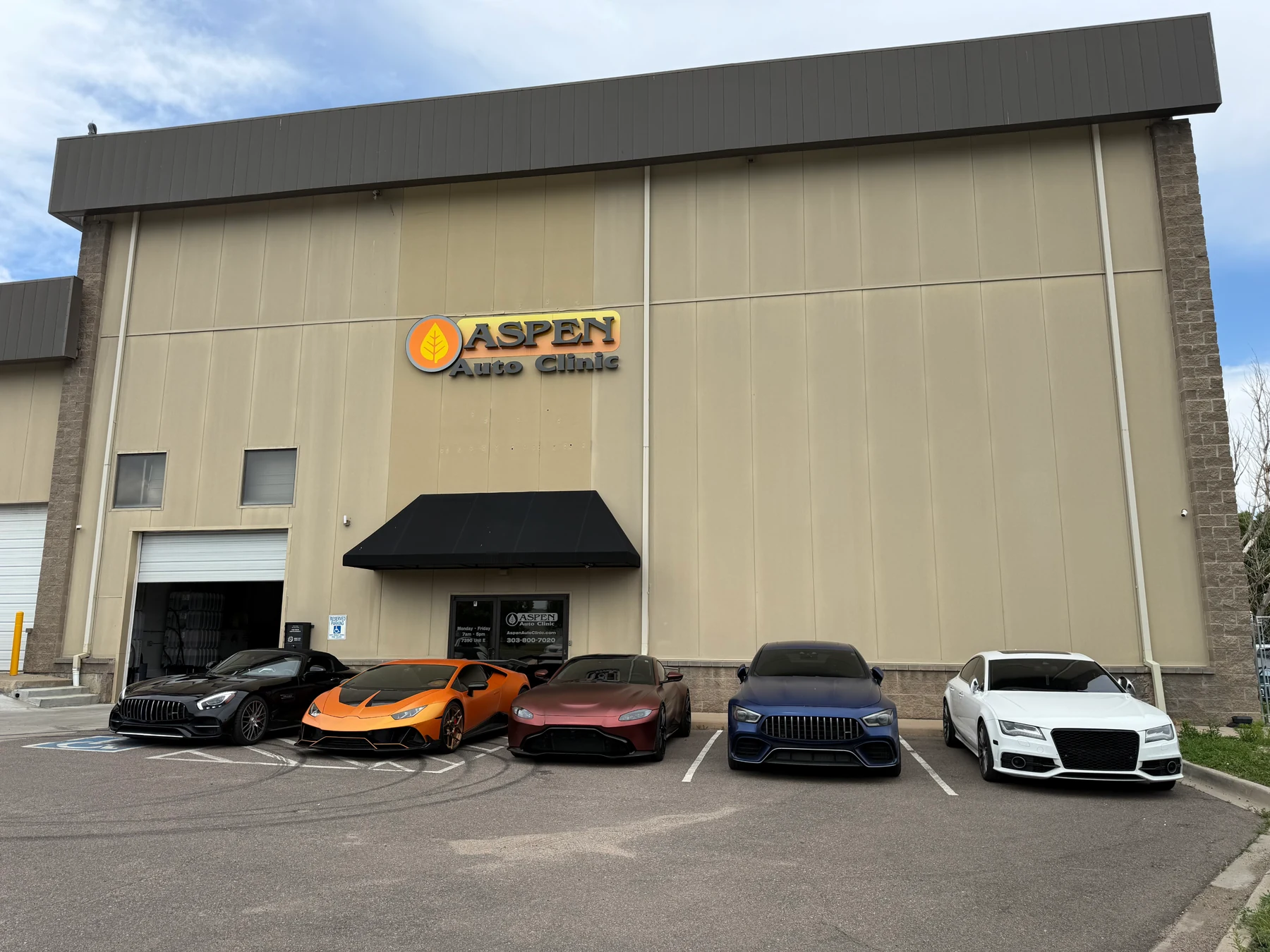 Exterior of Aspen Auto Clinic on South Fraser Street in Centennial