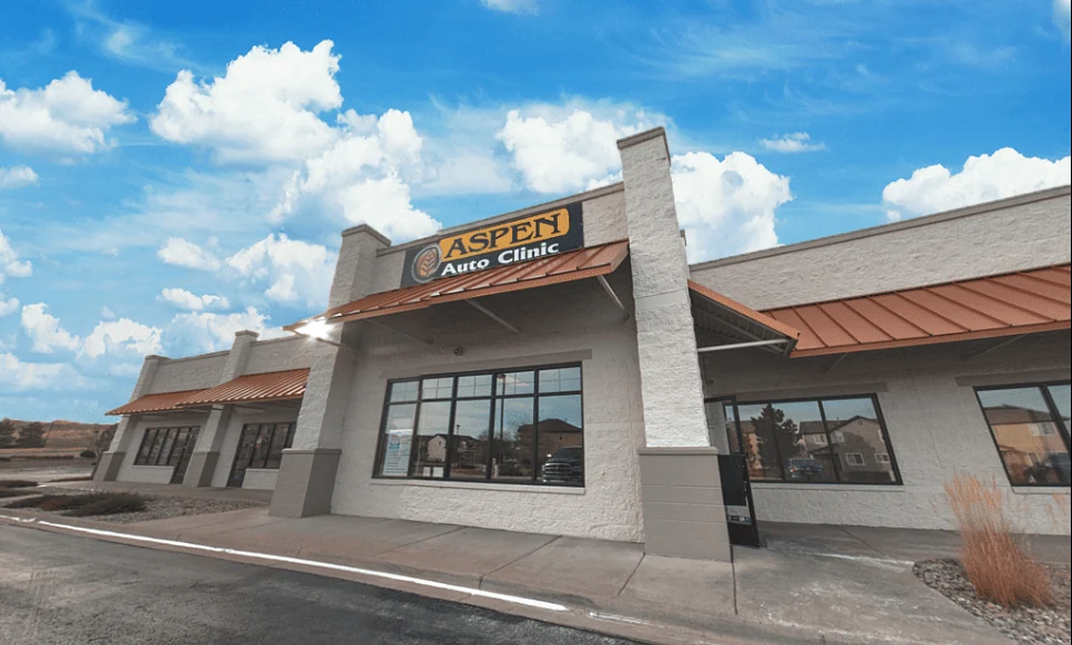 Front exterior of Aspen Auto Clinic on Jet Stream Drive in Colorado Springs