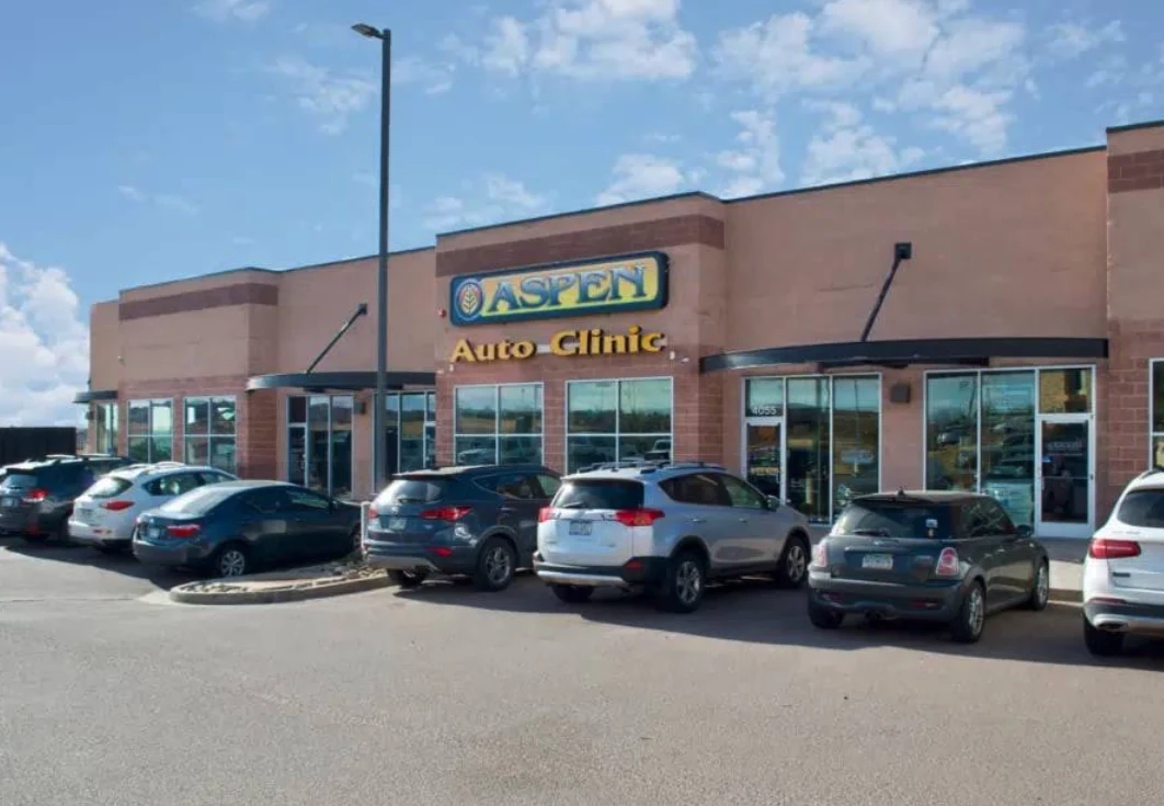 Front exterior of Aspen Auto Clinic on Tutt Boulevard in Colorado Springs